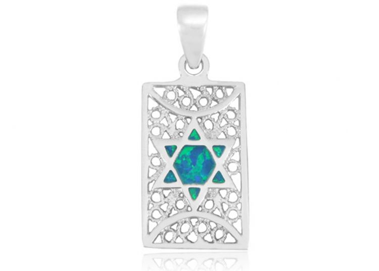 925 Sterling Silver Religious Judaica Star of David Simulated Opal Cubic Zirconia Pendant Necklace Jewelry Gifts for Women 