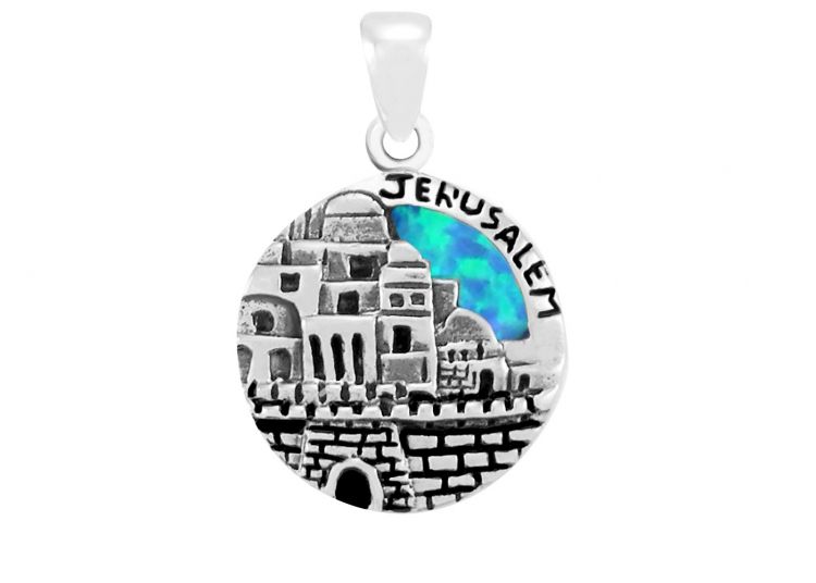 Buy Online Opal Disc Pendant With Jerusalem