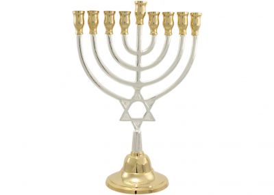 Silver and Brass Chanukah Menorah - Star of David