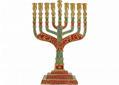 Traditional Multi Colors Brass Chanukah Menorah