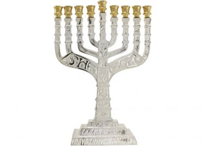 Traditional Silver & Brass Cups Hanukkah Menorah