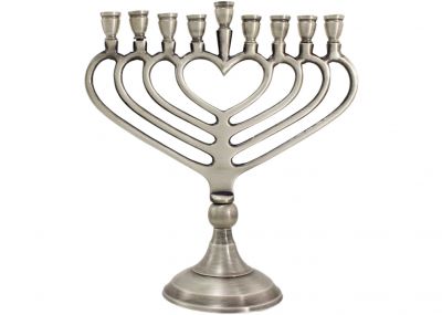 Heart Shaped Pewter Hanukkah Menorah