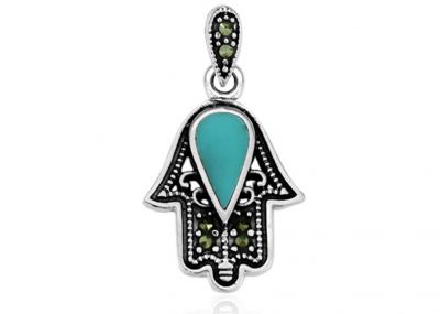 Silver 925 Hamsa Pendant Set With Turquoise