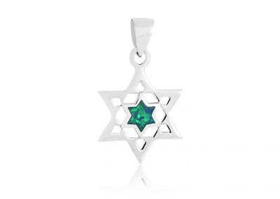 Silver 925 Star Of Devid Pendant with Torah Scroll