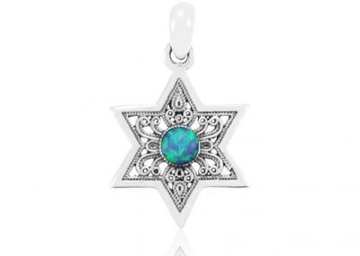 Silver 925 Star Of Devid pendant set with Opal