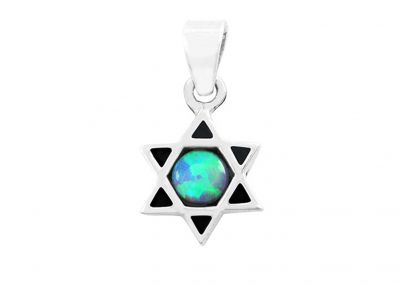 Silver 925 Star Of Devid Pendant Set With Opal