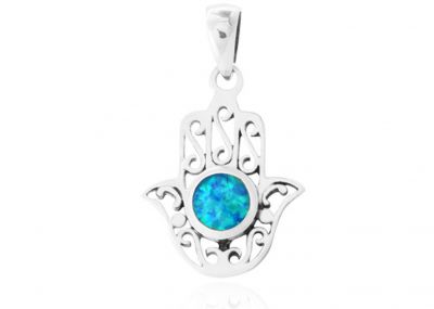 Silver Magen David Hamsa Pendant Set With Turquoise