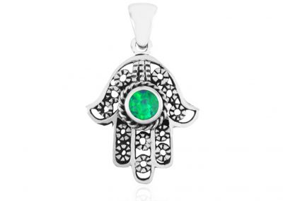 Silver 925 Hamsa Pendant Set With Opal