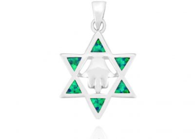 Silver Hamsa Pendant Set With Turquoise Stone