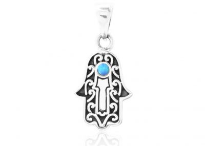 Silver Star Of Devid pendant set with opal 
