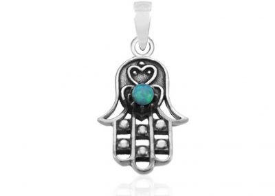 Silver 925 Hamsa Pendant Set With Opal