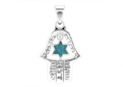 Silver 925 Star Of Devid Pendant Set With Opal