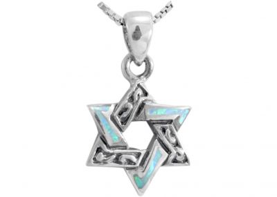 Silver Magen David Hamsa With Opal Pendant