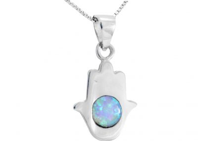 Silver Star of David and Opal Pendant 