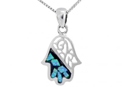 Silver Magen David Hamsa With Opal Pendant