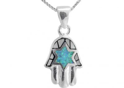 Sterling Silver Hamsah With Opal Pendant