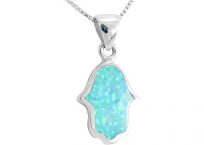 Star Of David In Hamsa With Opal Pendant