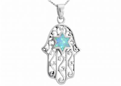 Sterling Silver & Opal Hamsa Pendant