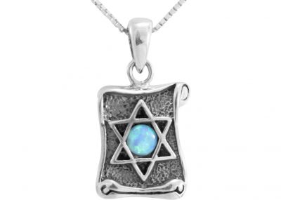 Sterling Silver Hamsa Star Of David With Opal Pendant