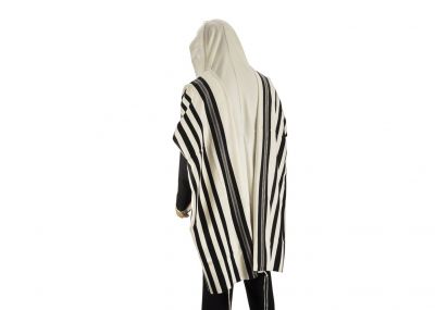 Traditional Wool Prayer Shawls David Design in Black and White