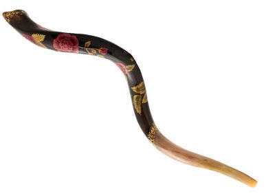 Yemenite Kudu Shofar Painted With Beautiful Rose of Sharon 