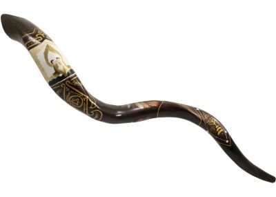 Yemenite Kudu Shofar themed with the Menorah & Ten Commandments & Cherubim