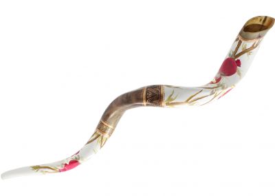 Artistic Yemenite Kudu Shofar By Sarit Romano - Pomegranate Theme 