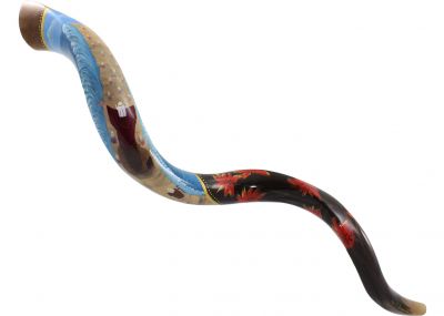 Kudu Shofar Painted with the Scene of Crossing the Red Sea by Sarit Romano