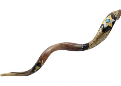 Artistic Yemenite Kudu Shofar By Sarit Romano  - Magen David symbol