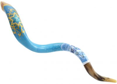 Blue and Golden Yemenite Kudu Shofar by Sarit Romano