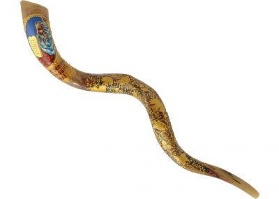 Intricately Designed Shofar with Moses Descending Mount Sinai