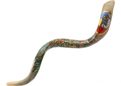 Detailed Shofar with Moses Descending Mount Sinai