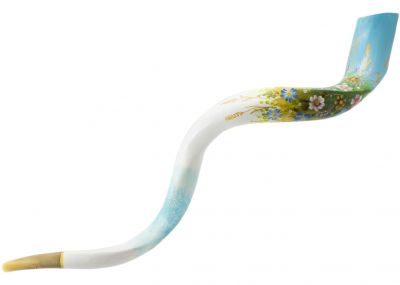 Artistic Yemenite Kudu Shofar By Sarit - Spring Flowers