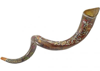 Hand Painted Huge Kudu Shofar - Peacock Themed