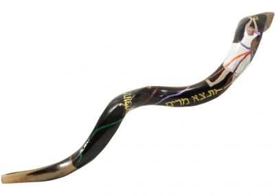 Hand Painted Huge Kudu Shofar - Menorah and Torah Scroll