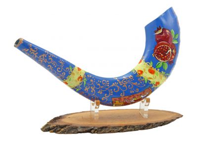 Ram's Shofar hand-painted - Pomegranate Themed