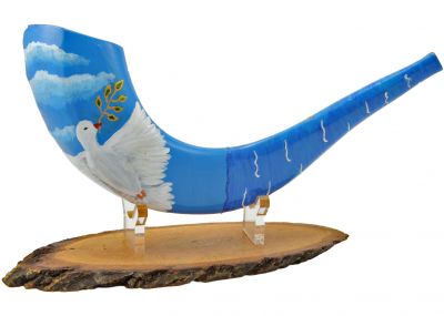 Painted Ram's Shofar Features Dove of Peace
