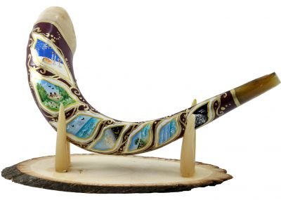 Decorated Ram's Shofar By Sarit Romano - Six Days of Creation