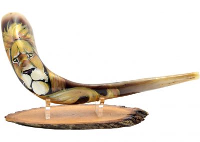 Ram Decorated Shofar Horn By Artist Sarit Romano  - Lion of judah