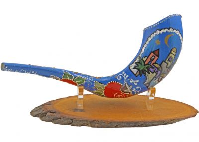 Decorated Shofar Jerusalem Menorha Fish