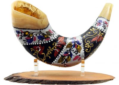 Shofar Hand Painted Jerusalem And Pomogrante