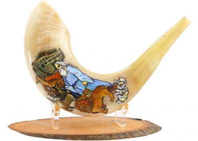 Premium Ram Shofar Hand-Painted With Menorah