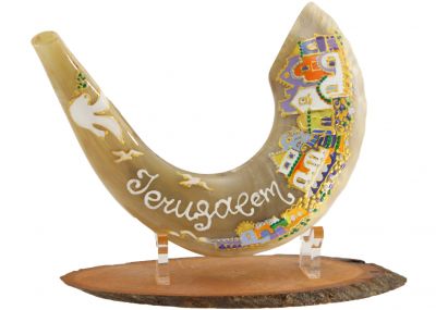 Golden Jerusalem Hand-painted Ram Shofar 