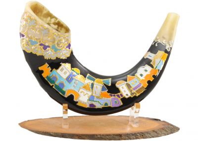 Hand Painted Jerusalem And Menorah With Israel Shofar