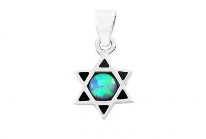Silver 925 Star Of Devid Pendant Set With Opal