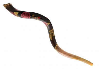 Yemenite Kudu Shofar Painted With Beautiful Rose of Sharon 