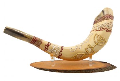 Highly Finished Hand-Painted Menorah Shofar