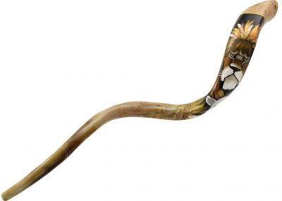 Artistic Yemenite Kudu Shofar "Lion And The Lamb"